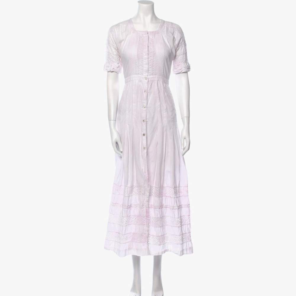 LoveShackFancy Edie Lace Inset Maxi Dress Short Sleeve